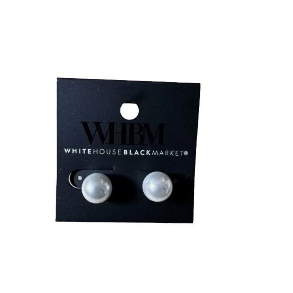WHBM White House Black Market Glass Pearl Stud Earrings White 10mm NEW - Picture 4 of 4